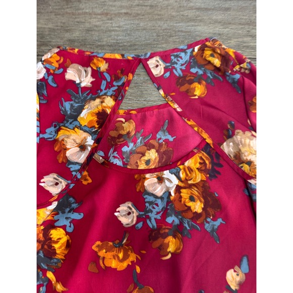 Rue21 Burgundy Floral Print Keyhole Neck Long Sleeve Shift Dress Size Small - Picture 5 of 5